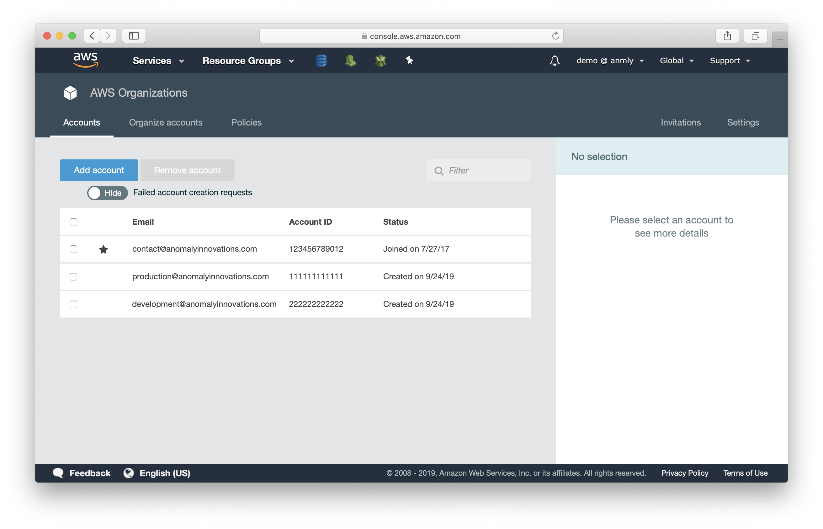 AWS Organizations에서 Development 계정 생성