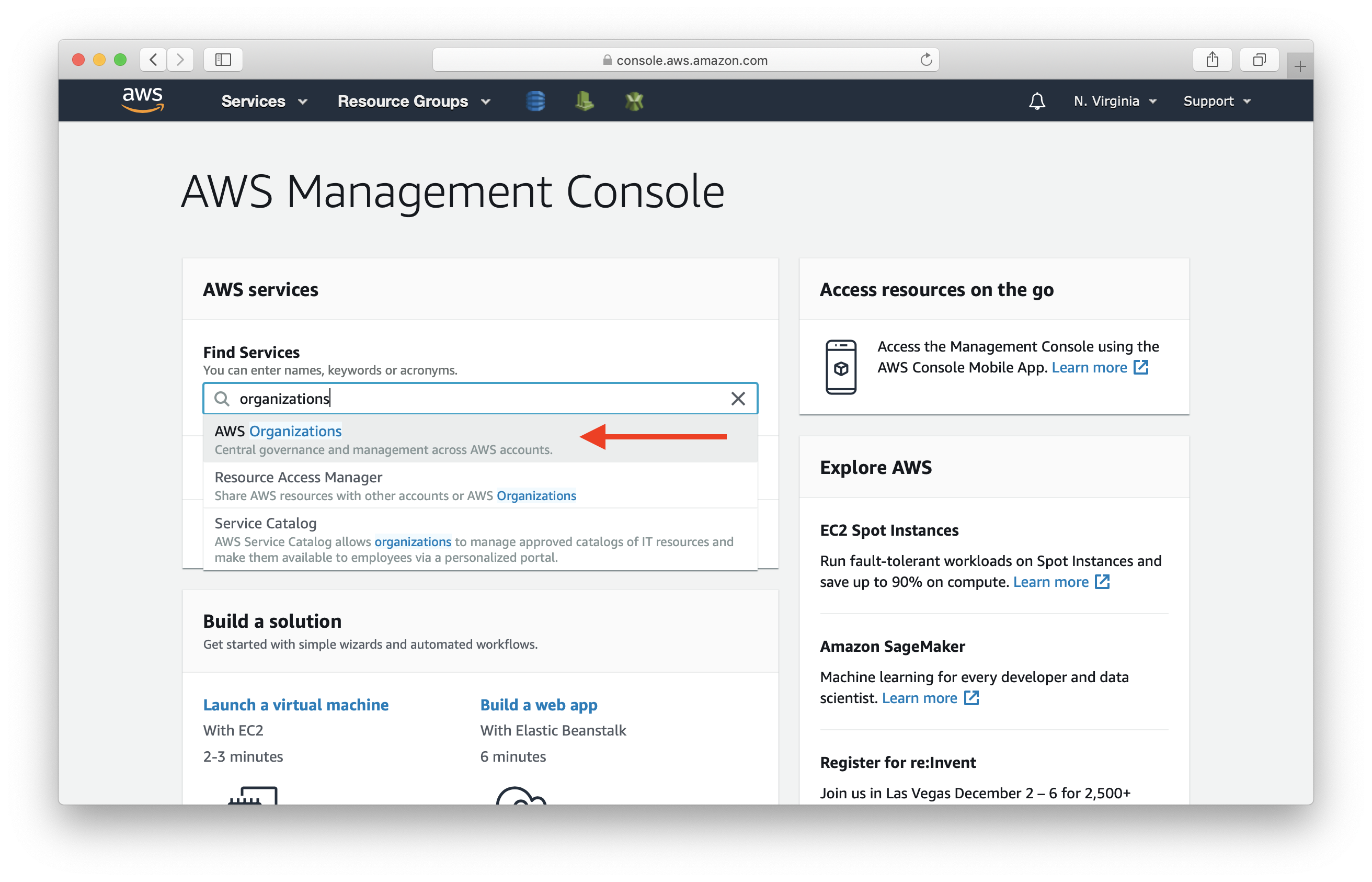 AWS Organizations 서비스 선택