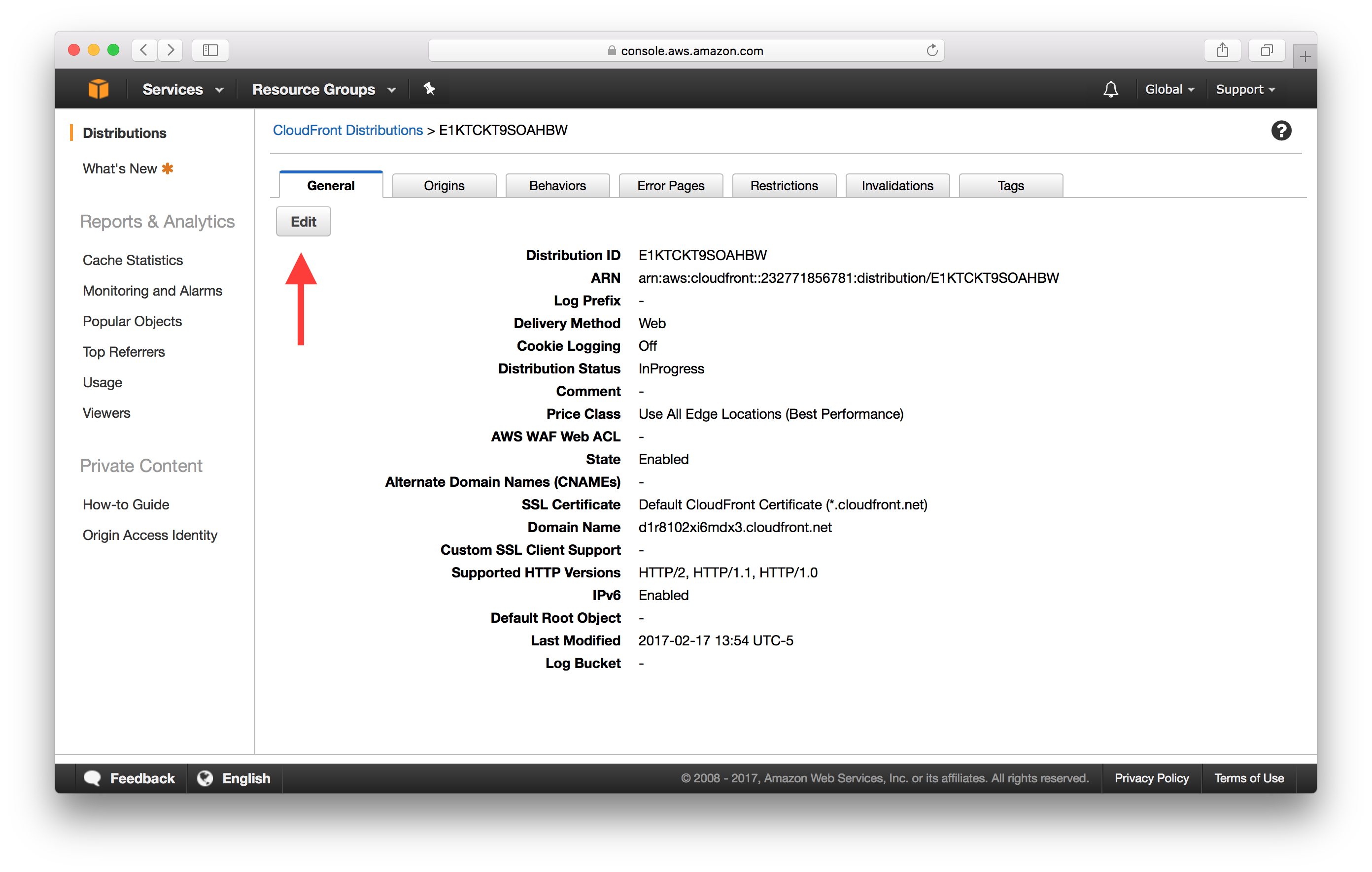 CloudFront 배포 편집 스크린샷