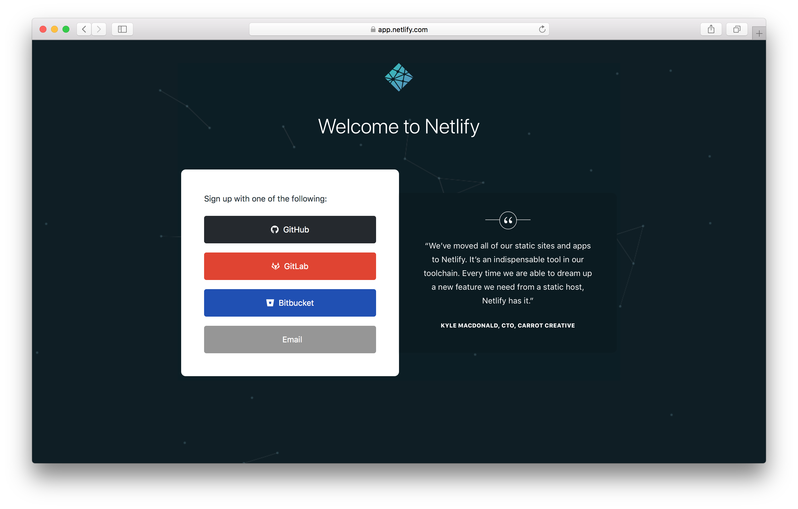 Netlify 가입 화면 스크린샷